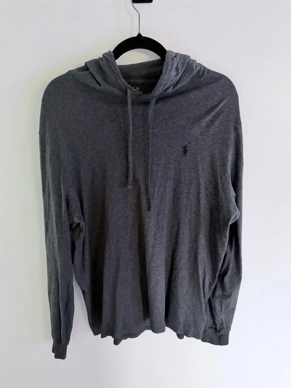 Polo Ralph Lauren Charcoal Gray Jersey Hooded Long Sleeve Shirt-Size L